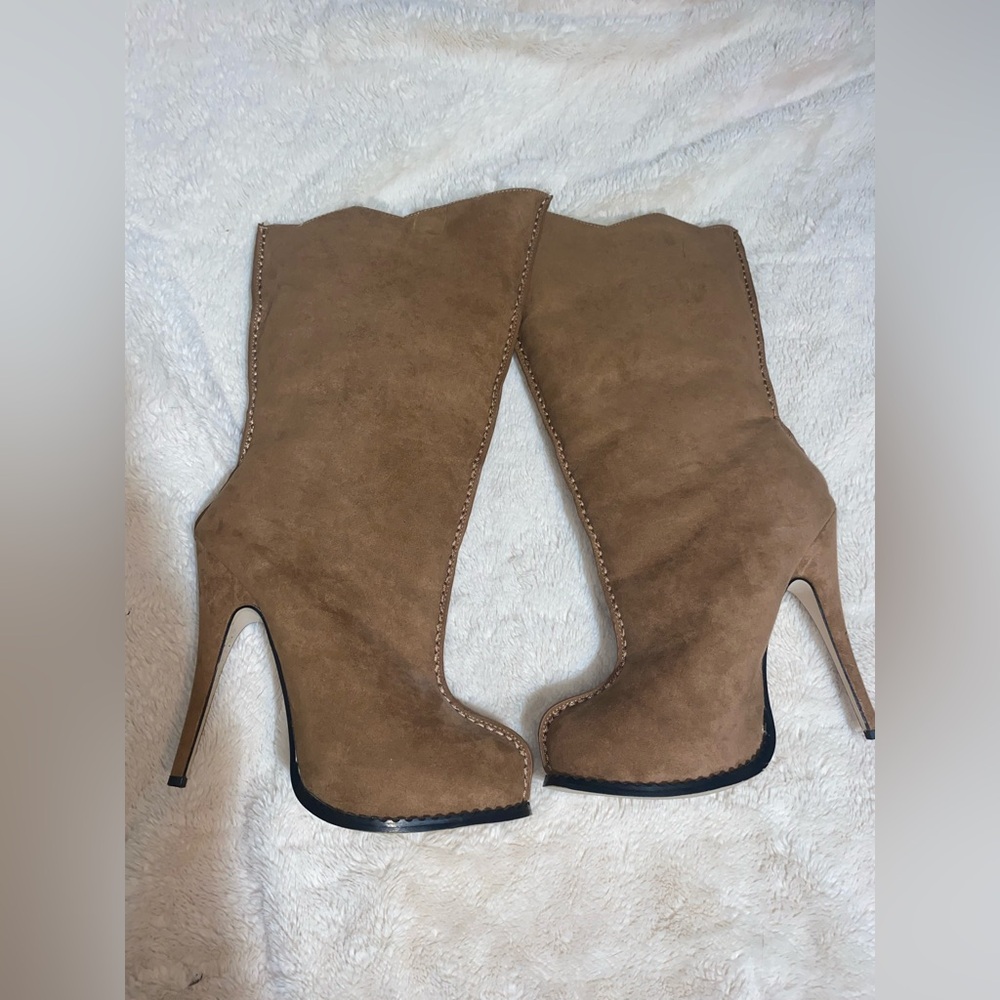 High Heel Tan Suede Boots
